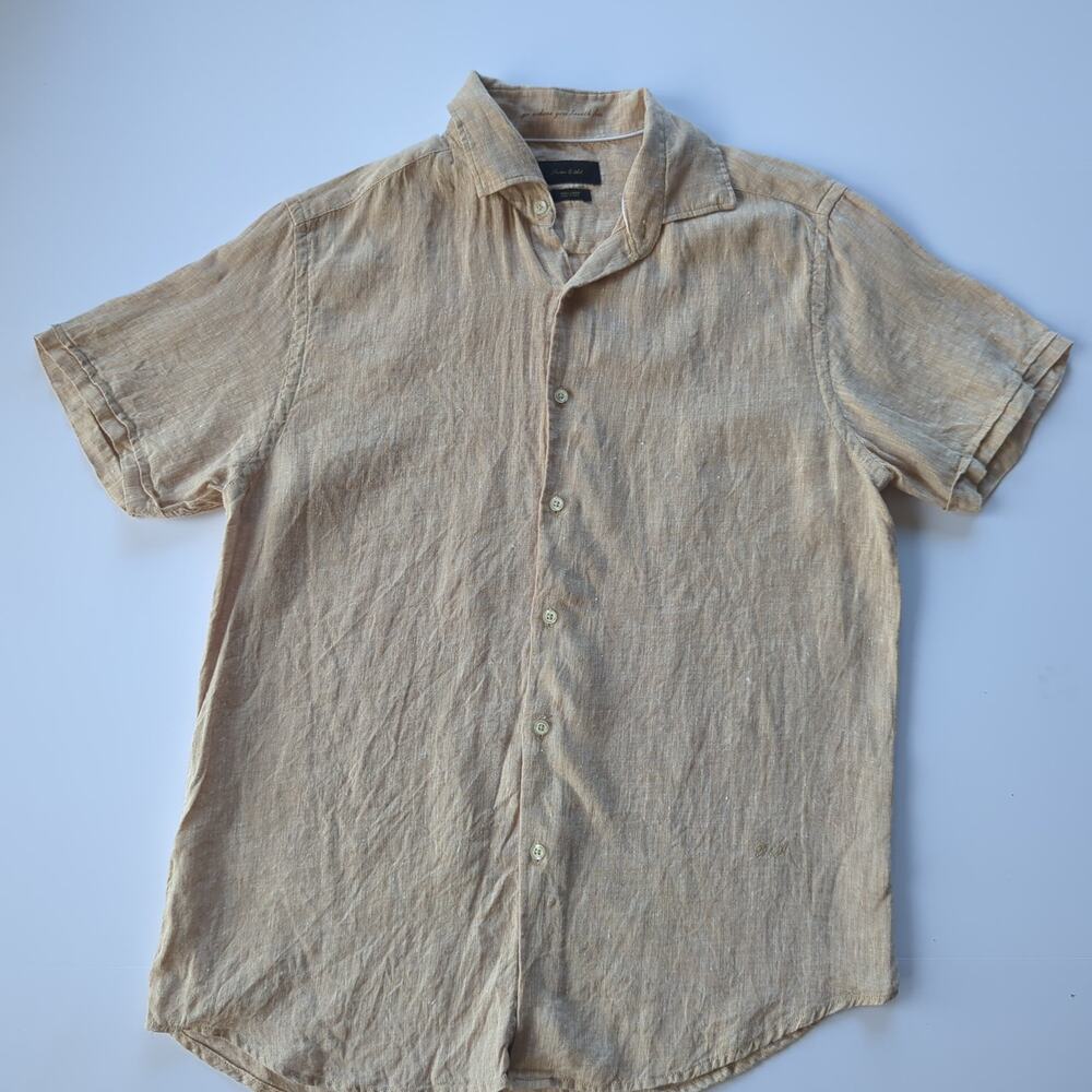 Porter & Ash 100% Linen Lightweight Button Up Shirt Mens Small Beige Coastal